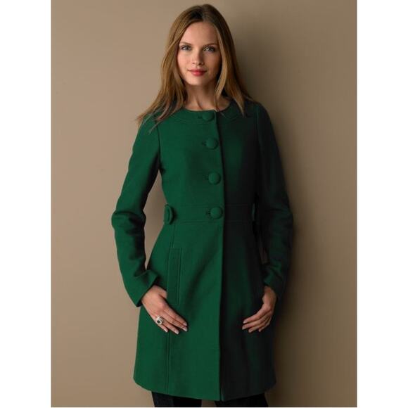 Banana Republic Collarless Emerald Green Capitan's Coat Wool-Blend - Picture 1 of 8
